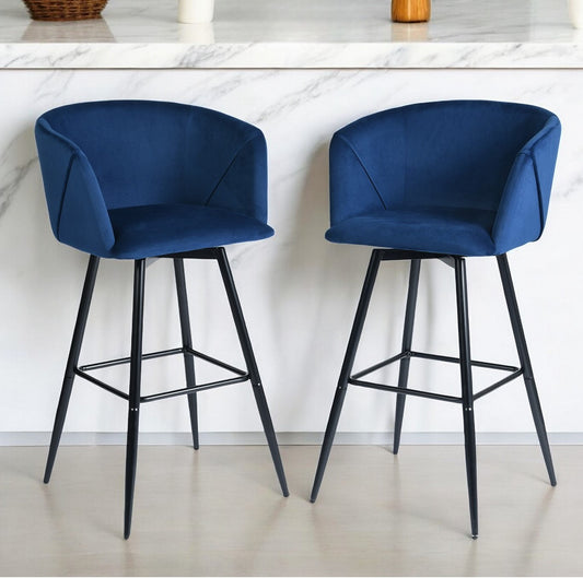 Set of Two Rose And Black Velvet And Steel Low Back Bar Height Bar Chairs By Homeroots | Bar Stools | Modishstore - 1