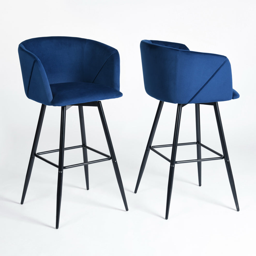 Set of Two Rose And Black Velvet And Steel Low Back Bar Height Bar Chairs By Homeroots | Bar Stools | Modishstore - 3