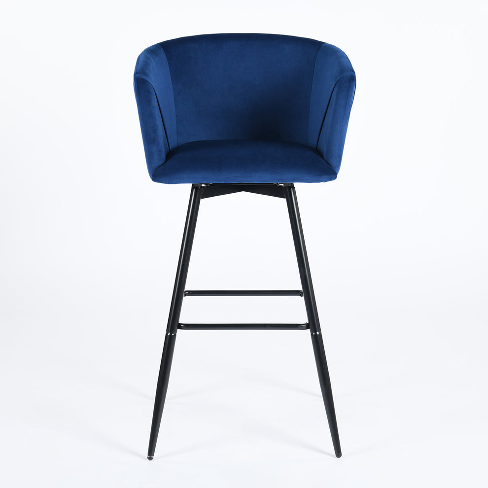 Set of Two Rose And Black Velvet And Steel Low Back Bar Height Bar Chairs By Homeroots | Bar Stools | Modishstore - 7