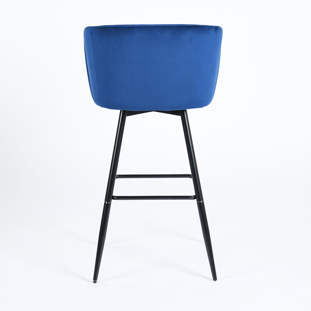 Set of Two Rose And Black Velvet And Steel Low Back Bar Height Bar Chairs By Homeroots | Bar Stools | Modishstore - 2