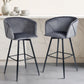 Set of Two Gray And Black Velvet And Steel Low Back Bar Height Bar Chairs By Homeroots | Bar Stools | Modishstore - 1