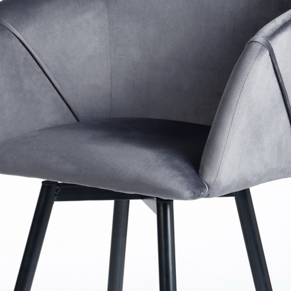 Set of Two Gray And Black Velvet And Steel Low Back Bar Height Bar Chairs By Homeroots | Bar Stools | Modishstore - 4