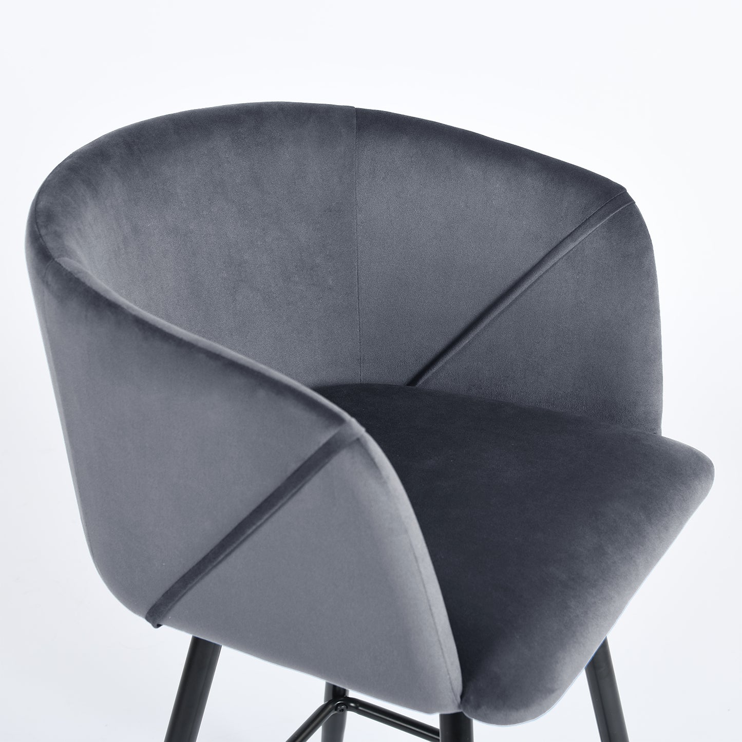 Set of Two Gray And Black Velvet And Steel Low Back Bar Height Bar Chairs By Homeroots | Bar Stools | Modishstore - 2