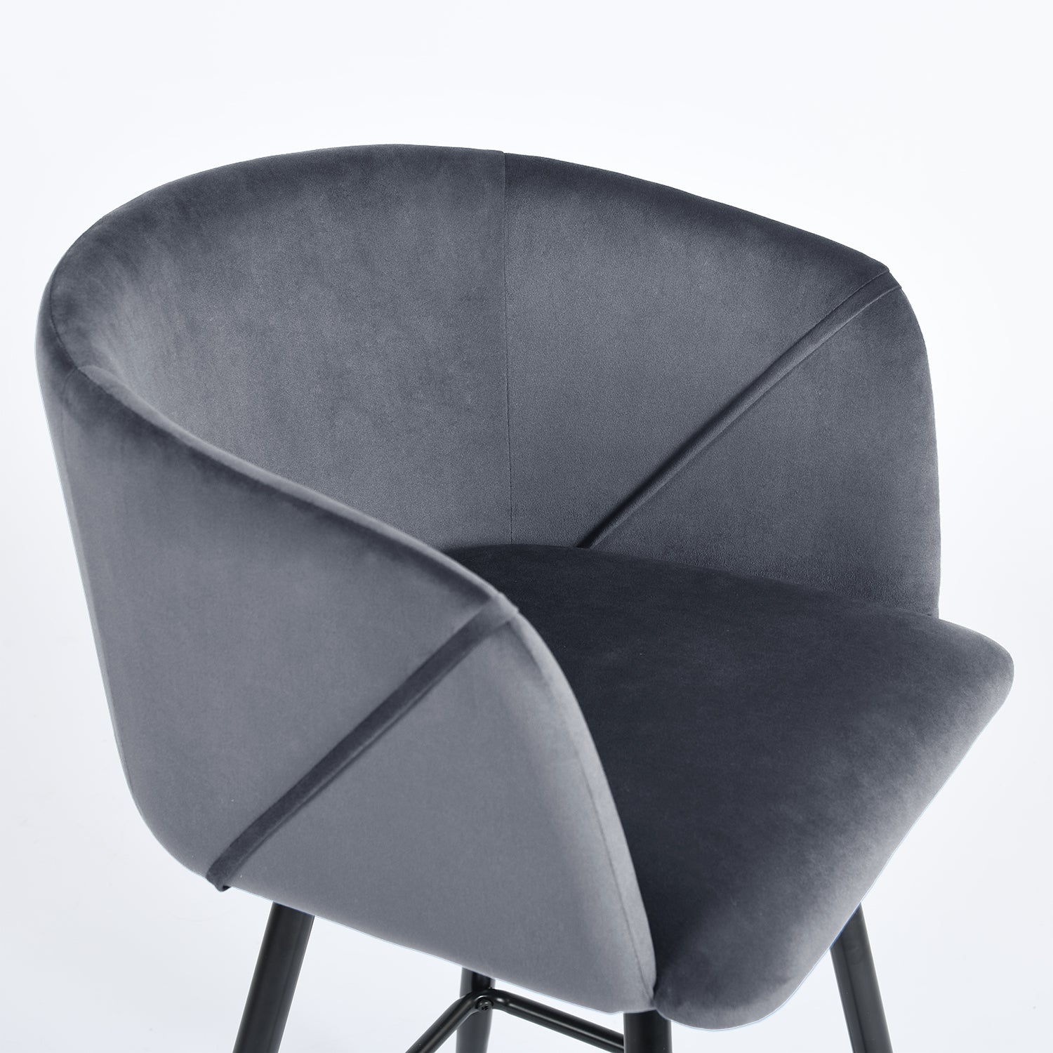 Set of Two Gray And Black Velvet And Steel Low Back Bar Height Bar Chairs By Homeroots | Bar Stools | Modishstore - 2