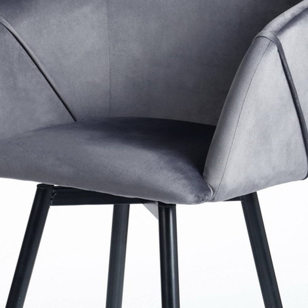 Set of Two Gray And Black Velvet And Steel Low Back Bar Height Bar Chairs By Homeroots | Bar Stools | Modishstore - 3