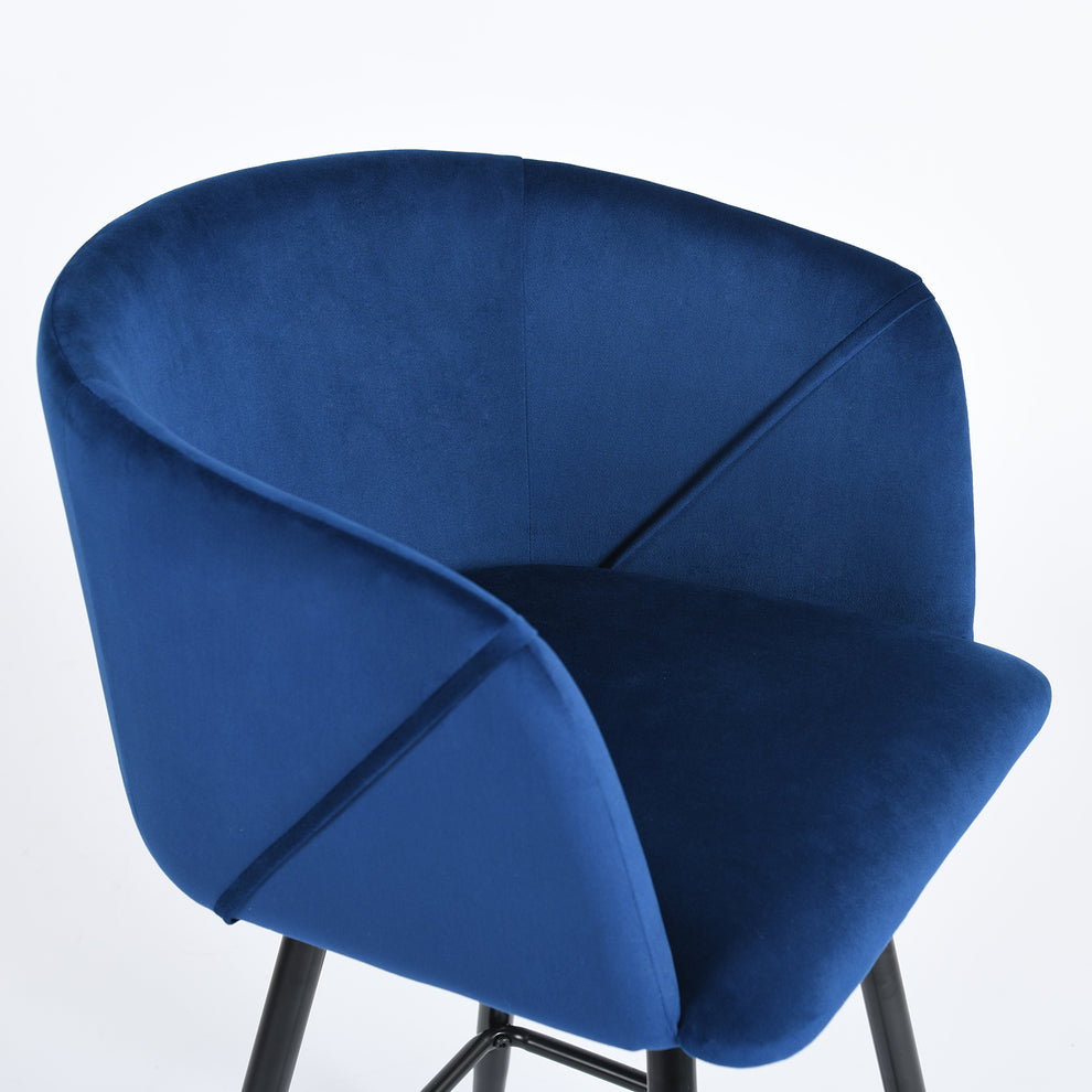 Set of Two Blue And Black Velvet And Steel Low Back Bar Height Bar Chairs By Homeroots | Bar Stools | Modishstore - 3