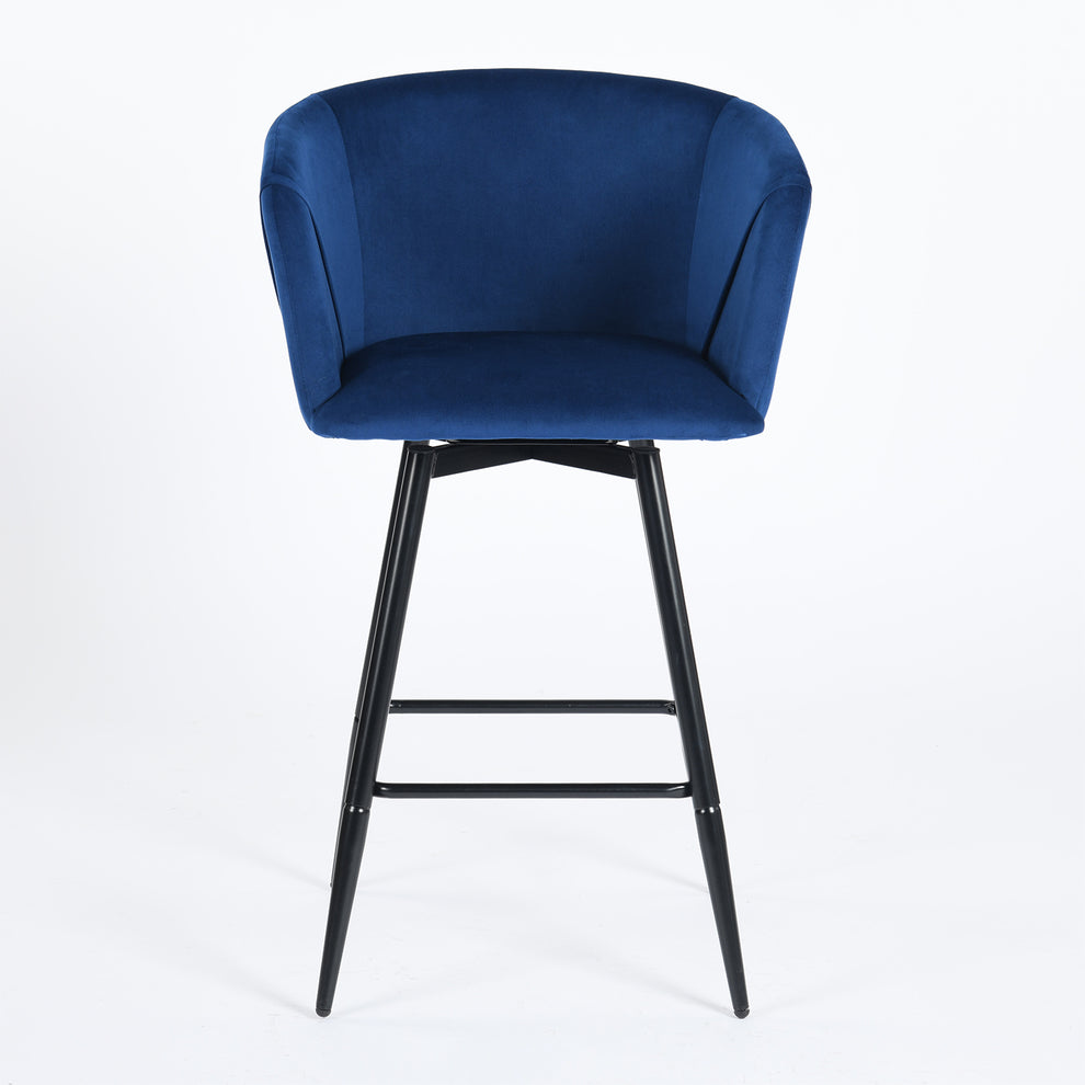 Set of Two Blue And Black Velvet And Steel Low Back Bar Height Bar Chairs By Homeroots | Bar Stools | Modishstore - 4