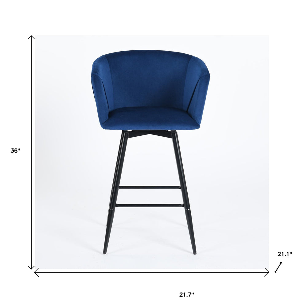 Set of Two Blue And Black Velvet And Steel Low Back Bar Height Bar Chairs By Homeroots | Bar Stools | Modishstore - 7