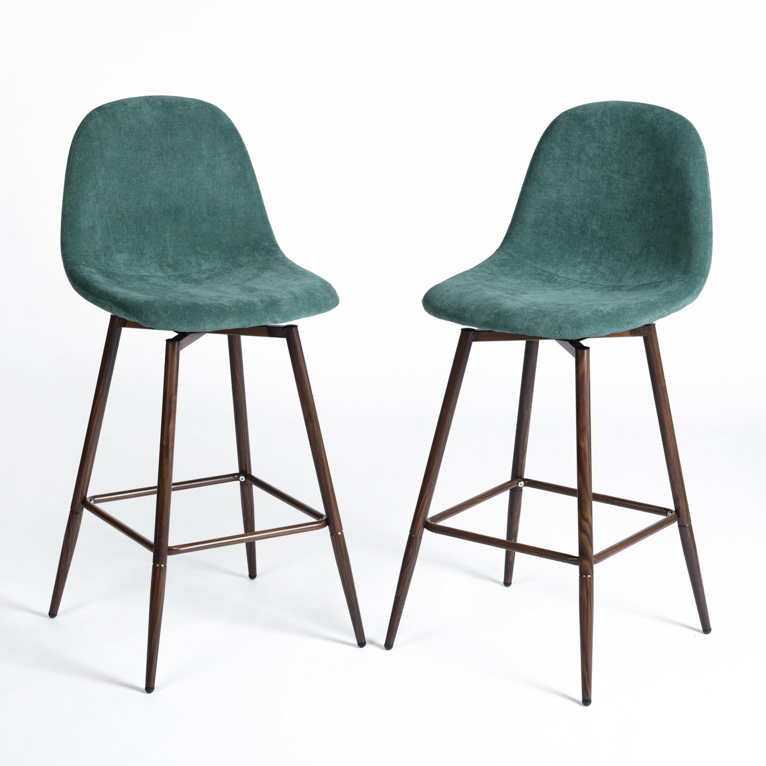Set of Two Green And Brown Velvet And Steel Counter Height Bar Chairs By Homeroots | Bar Stools | Modishstore - 4