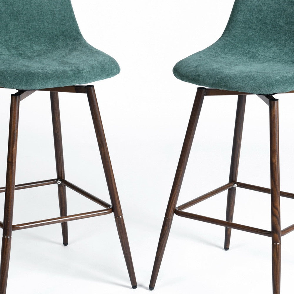 Set of Two Green And Brown Velvet And Steel Counter Height Bar Chairs By Homeroots | Bar Stools | Modishstore - 2