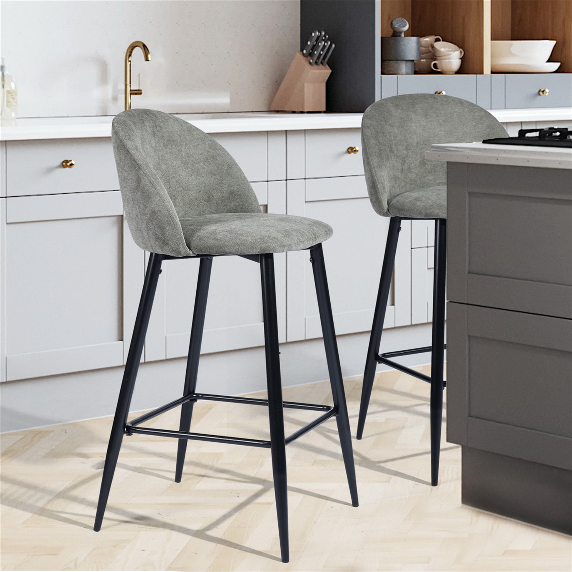 Set of Two Gray And Black Steel Low Back Counter Height Bar Chairs By Homeroots | Bar Stools | Modishstore - 1