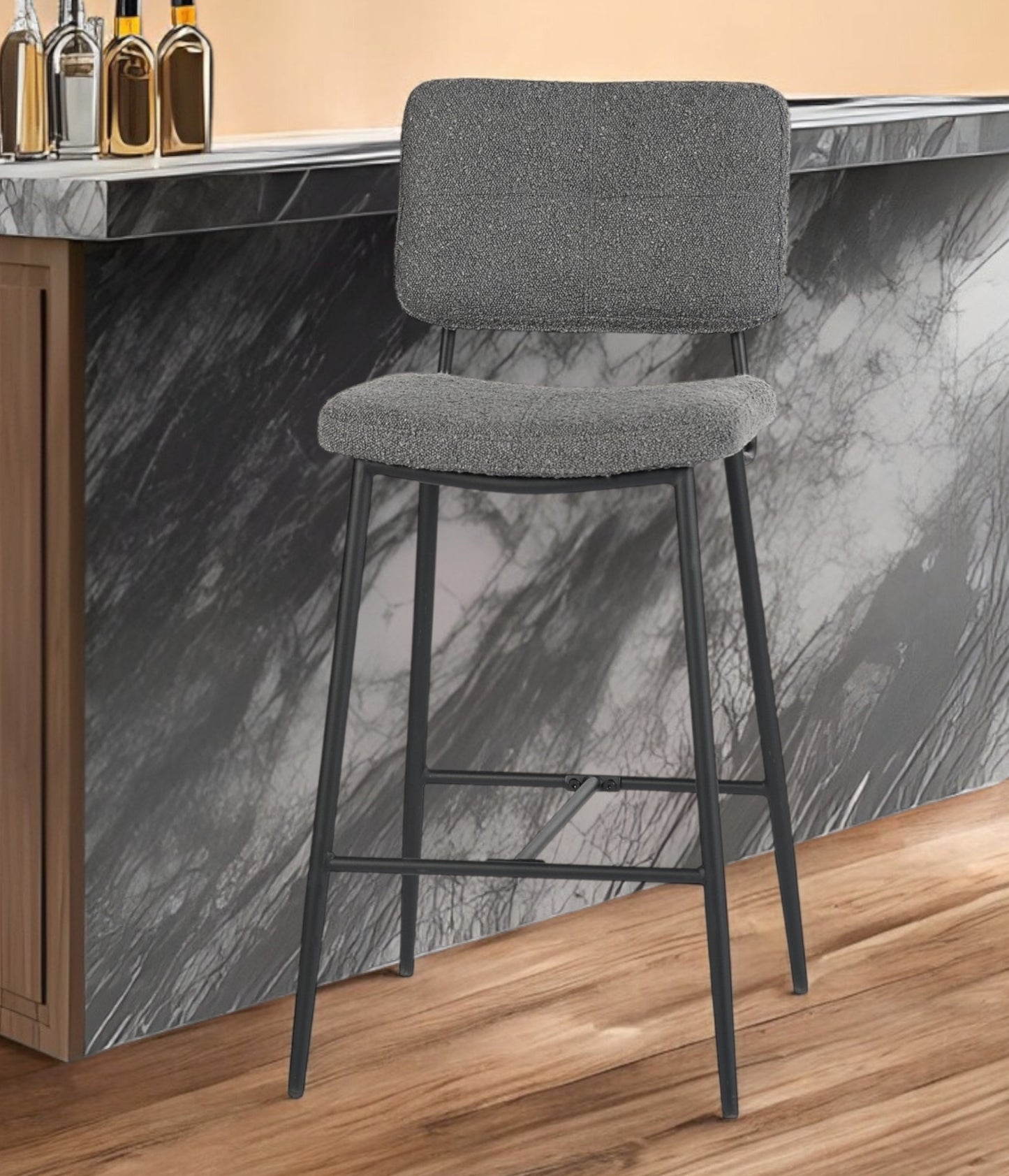 Set of Two Green and Black Manufactured Wood and Steel Low Back Bar Height Bar Chairs By Homeroots | Bar Stools | Modishstore - 1