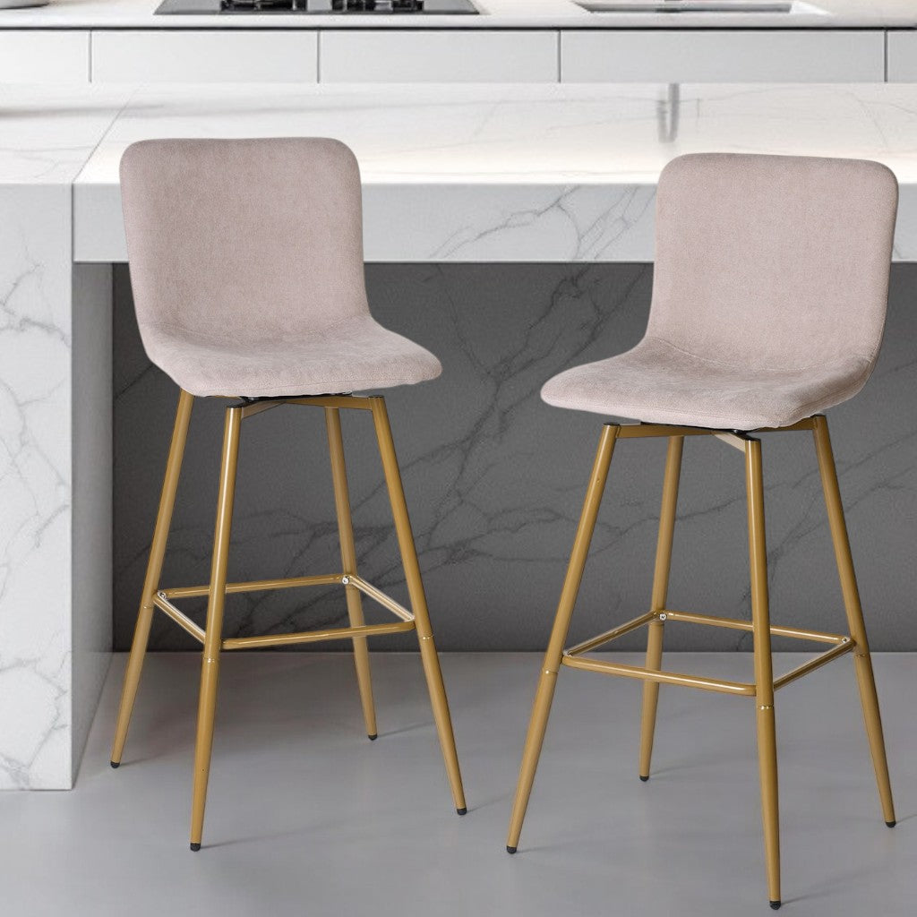 Set of Two Light Taupe and Gold Fabric and Steel Bar Height Swivel Bar Chairs By Homeroots | Bar Stools | Modishstore - 1