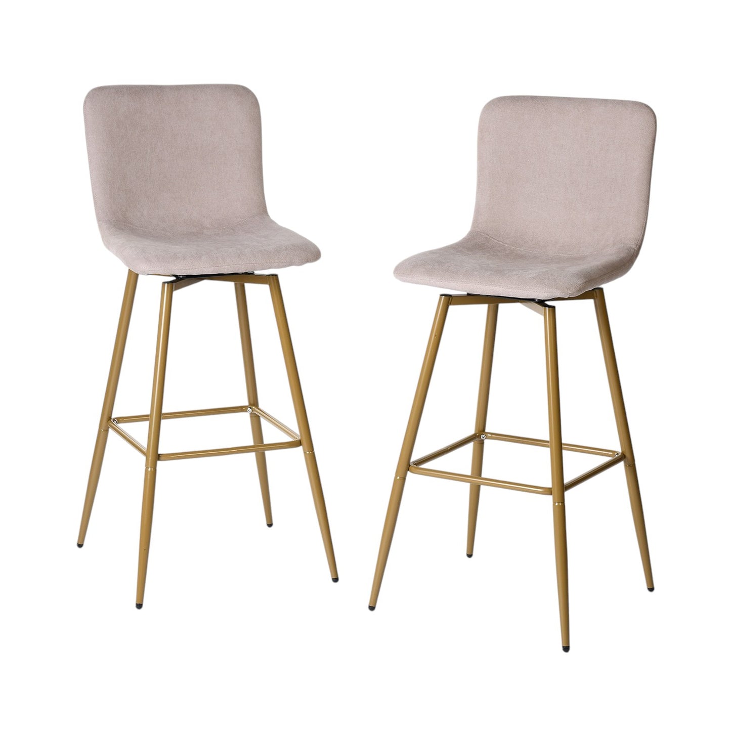 Set of Two Light Taupe and Gold Fabric and Steel Bar Height Swivel Bar Chairs By Homeroots | Bar Stools | Modishstore - 5