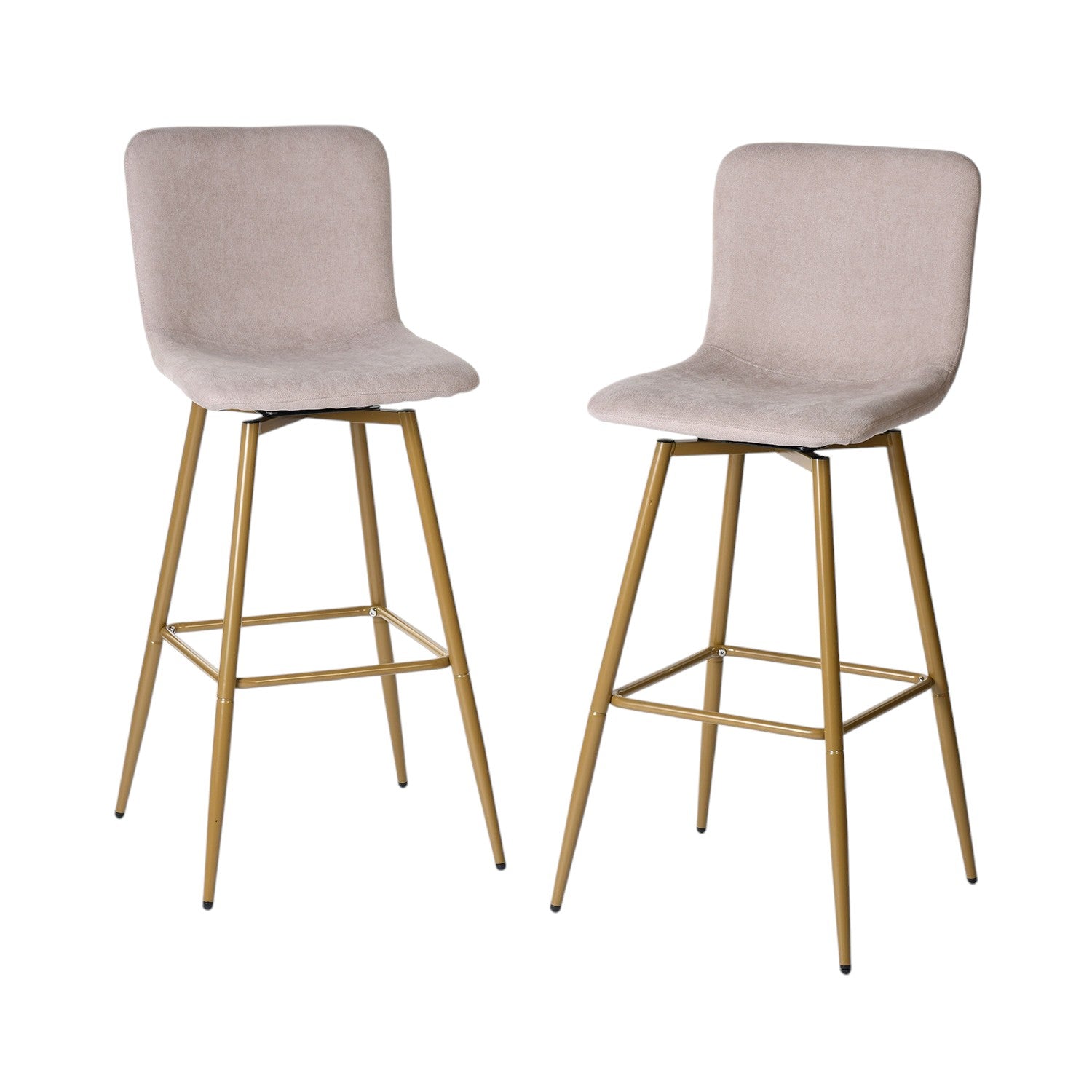 Set of Two Light Taupe and Gold Fabric and Steel Bar Height Swivel Bar Chairs By Homeroots | Bar Stools | Modishstore - 5