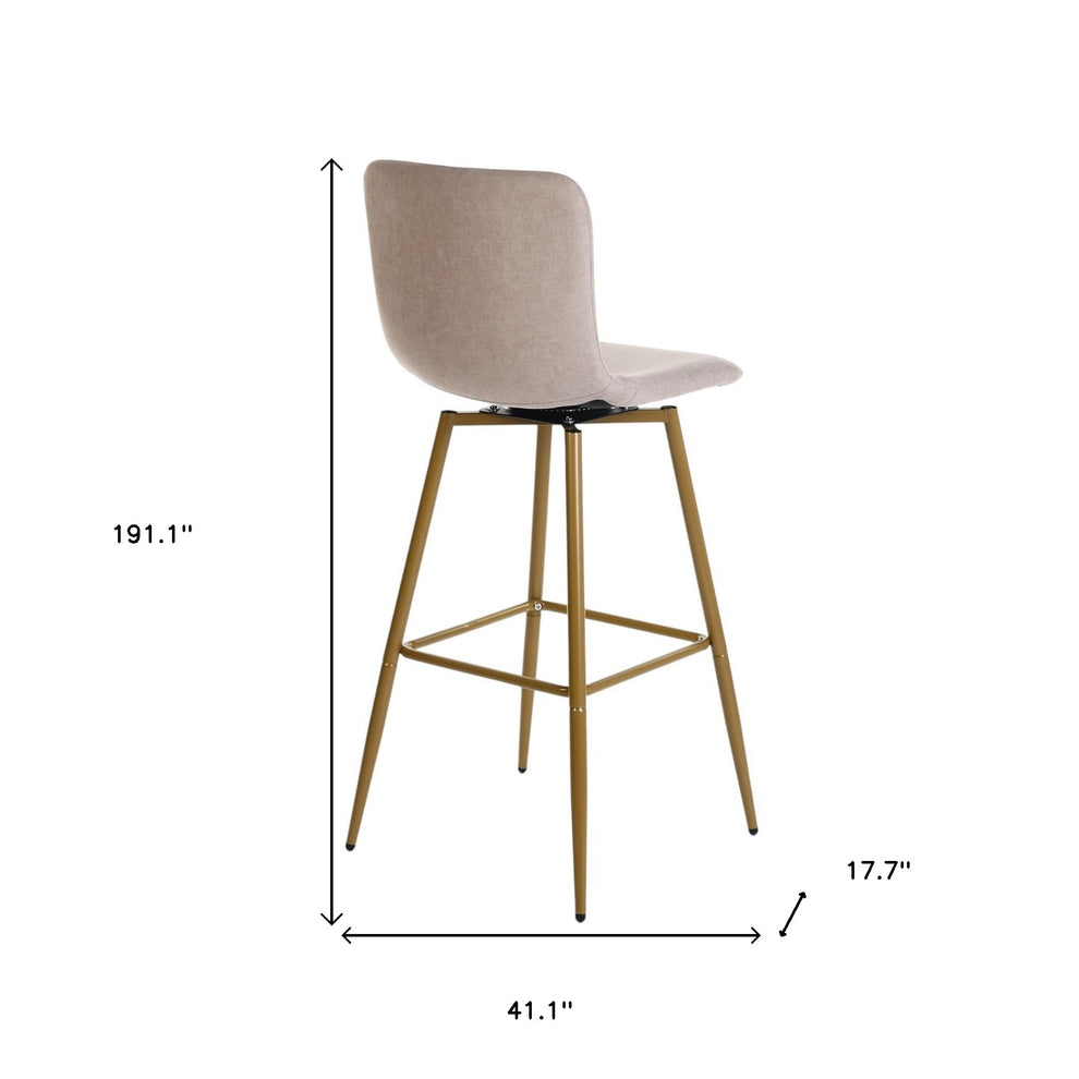 Set of Two Light Taupe and Gold Fabric and Steel Bar Height Swivel Bar Chairs By Homeroots | Bar Stools | Modishstore - 7