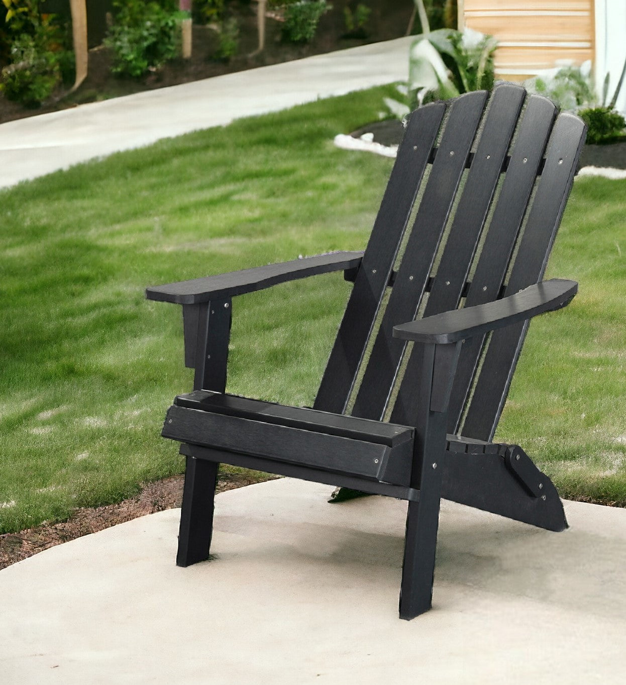 Black Heavy Duty Plastic Indoor Outdoor Adirondack Chair By Homeroots | Outdoor Chairs | Modishstore - 1