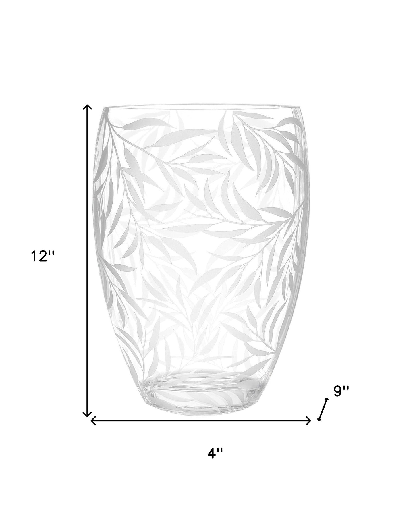 Clear and Frosted Leaf Pattern Oval Crystal Table Vase By Homeroots | Vases | Modishstore - 6