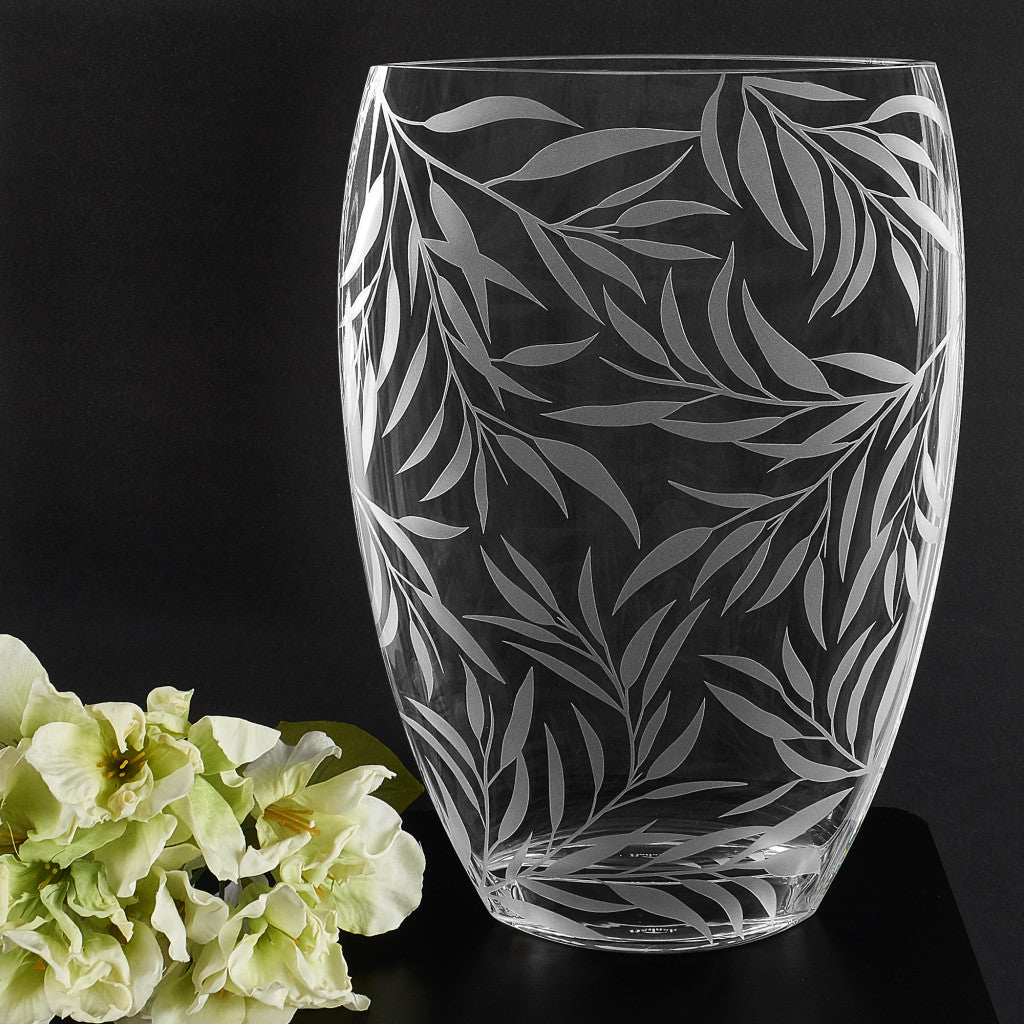 Clear and Frosted Leaf Pattern Oval Crystal Table Vase By Homeroots | Vases | Modishstore - 7