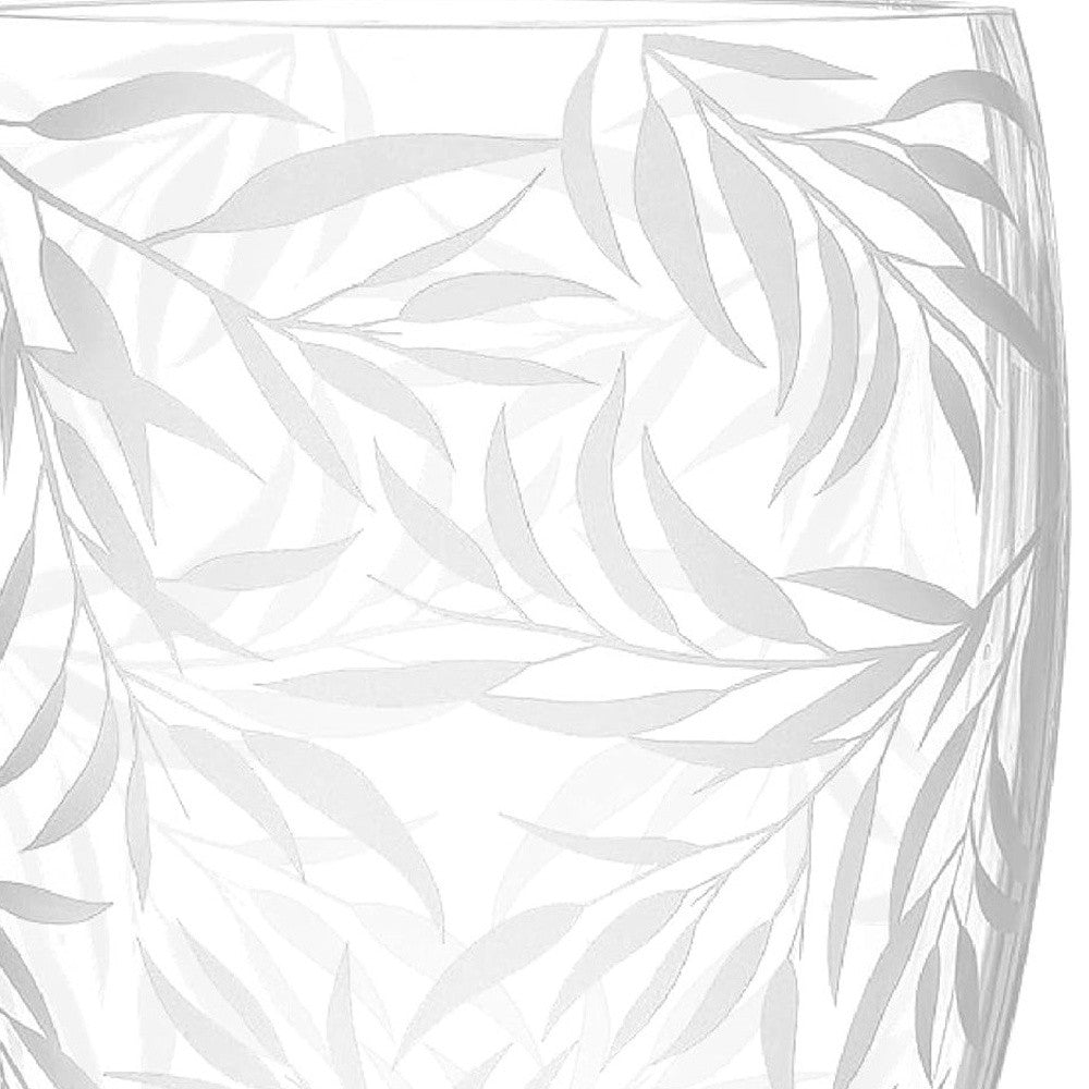 Clear and Frosted Leaf Pattern Oval Crystal Table Vase By Homeroots | Vases | Modishstore - 4