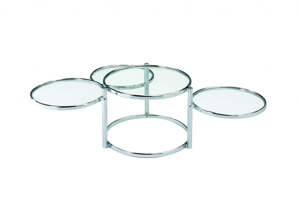 Clear And Silver Glass And Steel Round Nested Coffee Tables With Three Shelves By Homeroots | Coffee Tables | Modishstore - 3