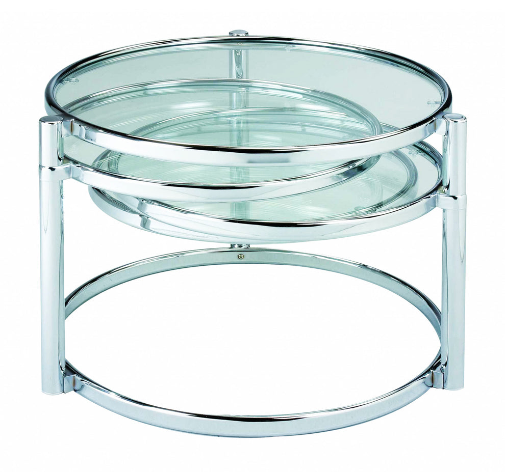 Clear And Silver Glass And Steel Round Nested Coffee Tables With Three Shelves By Homeroots | Coffee Tables | Modishstore - 2