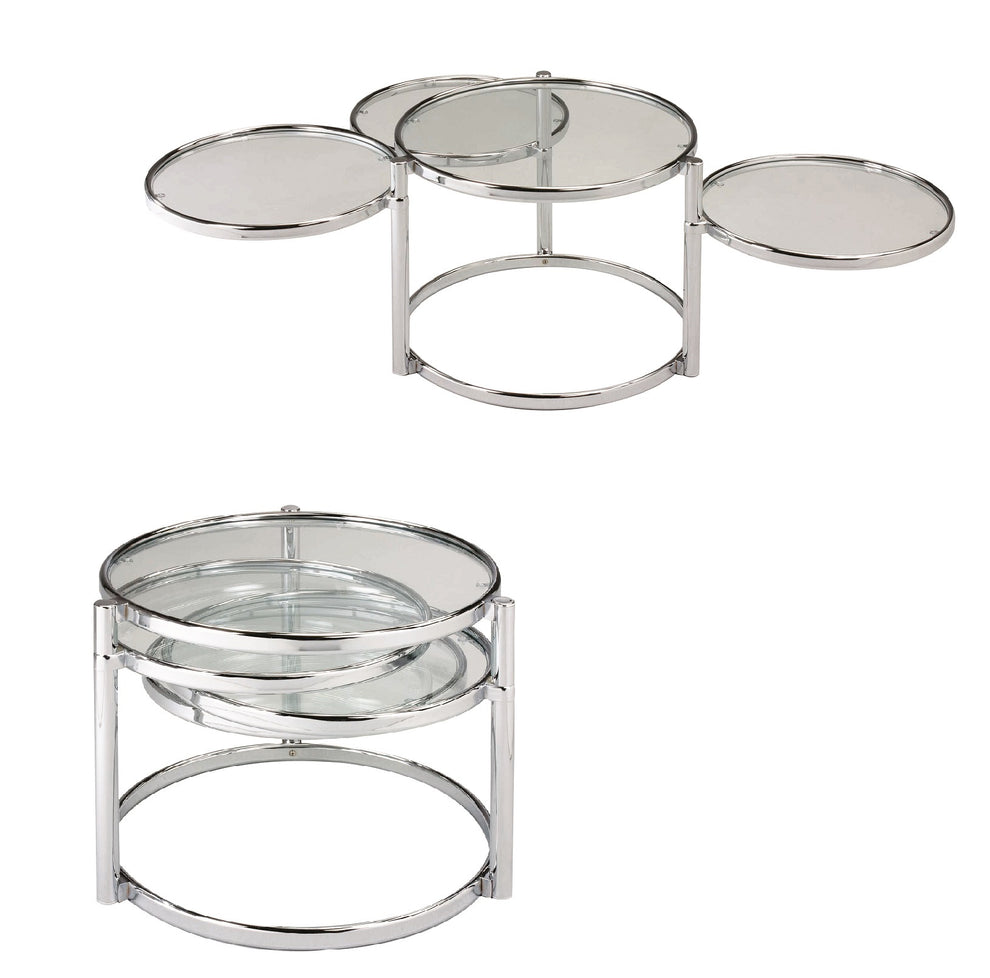 Clear And Silver Glass And Steel Round Nested Coffee Tables With Three Shelves By Homeroots | Coffee Tables | Modishstore - 4