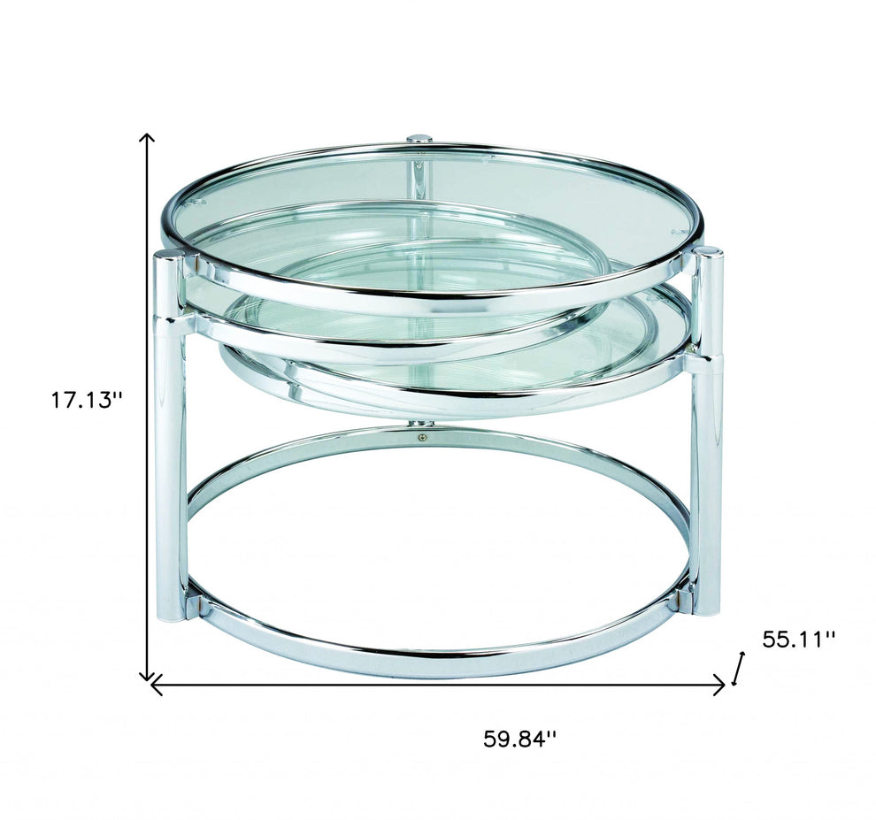 Clear And Silver Glass And Steel Round Nested Coffee Tables With Three Shelves By Homeroots | Coffee Tables | Modishstore - 6