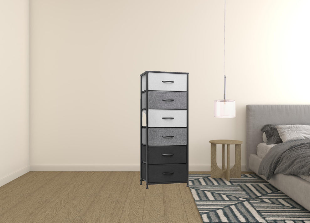 Gray and Black Steel and Fabric Six Drawer Chest By Homeroots | Dressers | Modishstore - 3