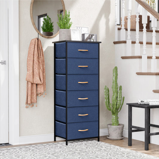 Blue and Black Steel and Fabric Six Drawer Chest By Homeroots | Dressers | Modishstore - 1
