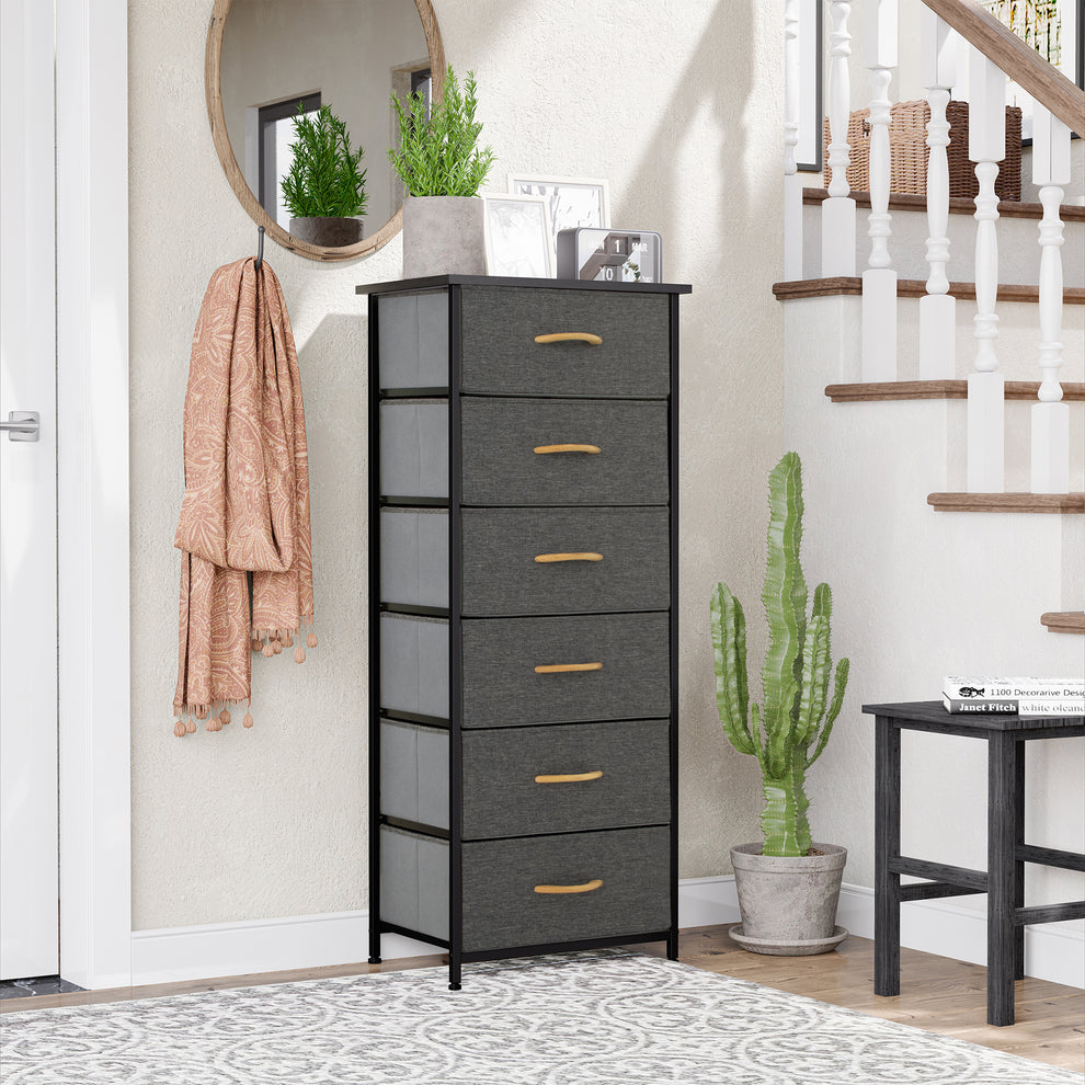 Gray And Black Steel And Fabric Six Drawer Dresser By Homeroots | Dressers | Modishstore - 7