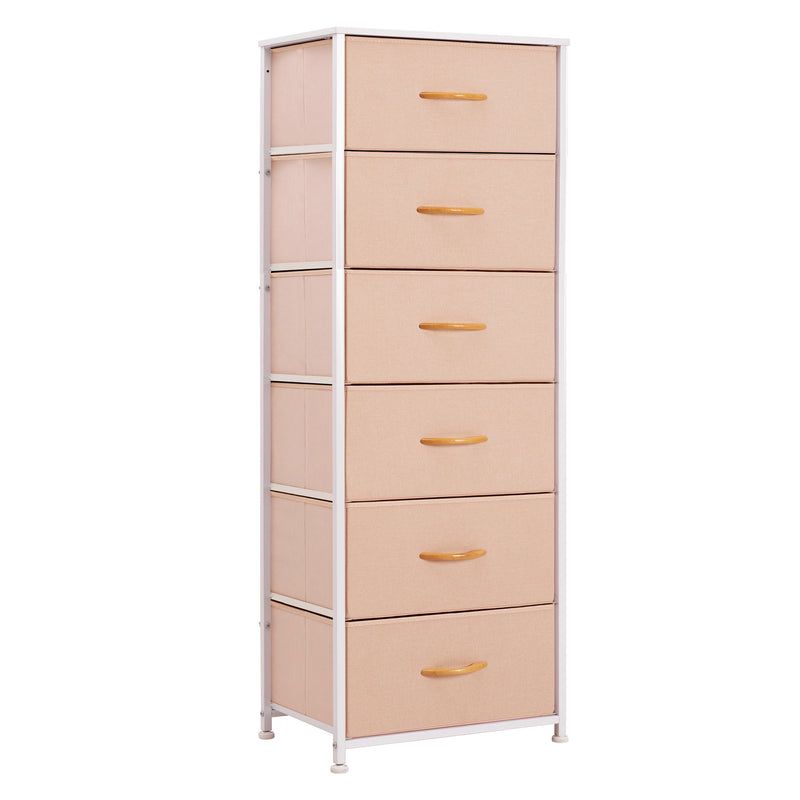 Pink and White Steel and Fabric Six Drawer Chest By Homeroots | Dressers | Modishstore - 1