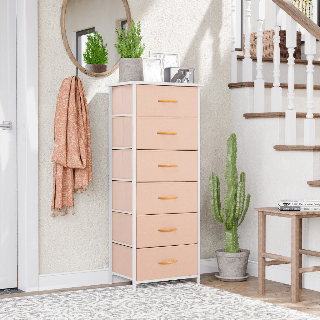 Pink and White Steel and Fabric Six Drawer Chest By Homeroots | Dressers | Modishstore - 3