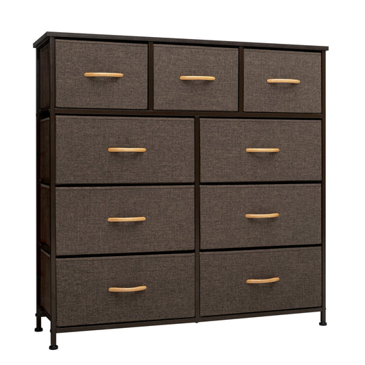 Brown Steel and Fabric Nine Drawer Triple Dresser By Homeroots | Dressers | Modishstore - 1