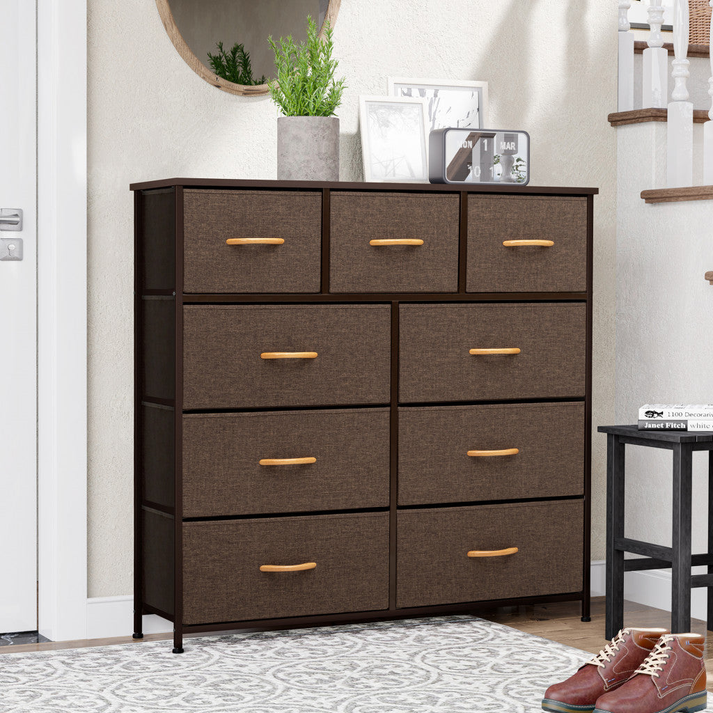 Brown Steel and Fabric Nine Drawer Triple Dresser By Homeroots | Dressers | Modishstore - 3
