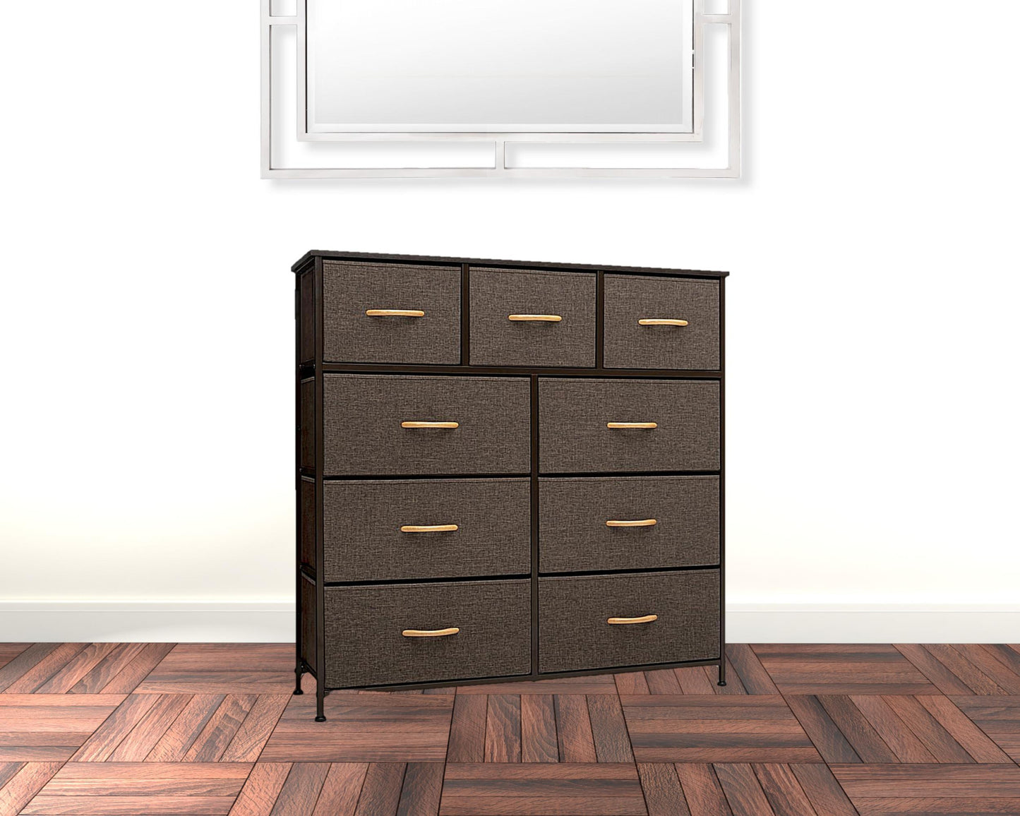 Brown Steel and Fabric Nine Drawer Triple Dresser By Homeroots | Dressers | Modishstore - 2