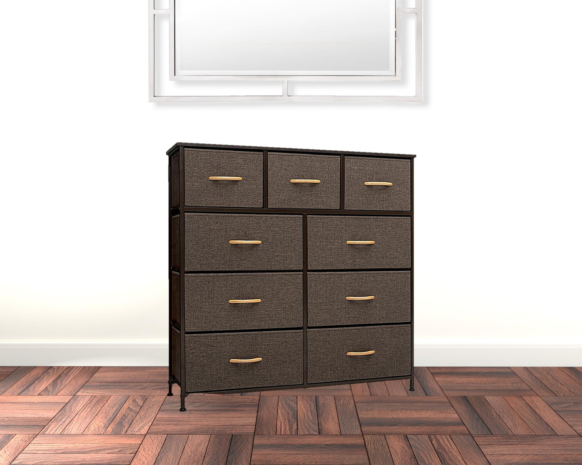 Brown Steel and Fabric Nine Drawer Triple Dresser By Homeroots | Dressers | Modishstore - 2