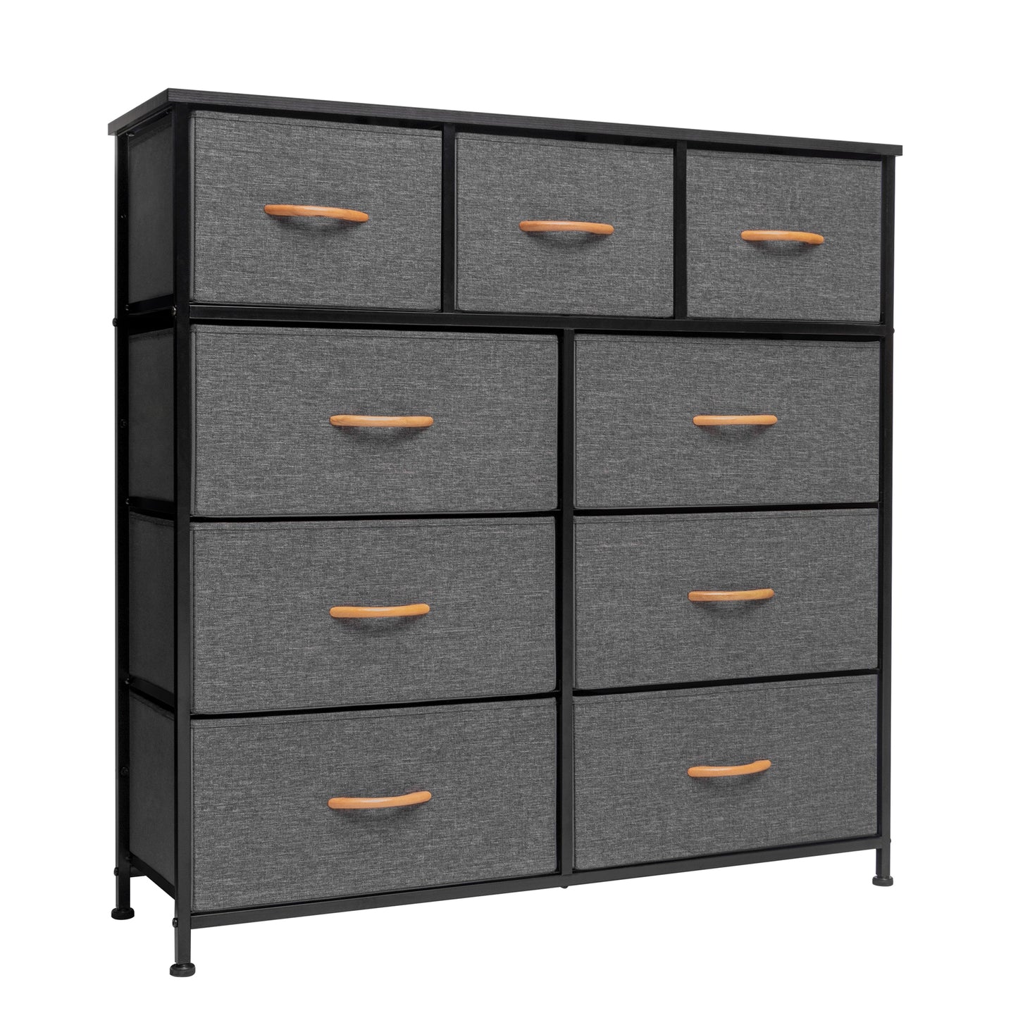 Gray and White Steel and Fabric Nine Drawer Triple Dresser By Homeroots | Dressers | Modishstore - 1