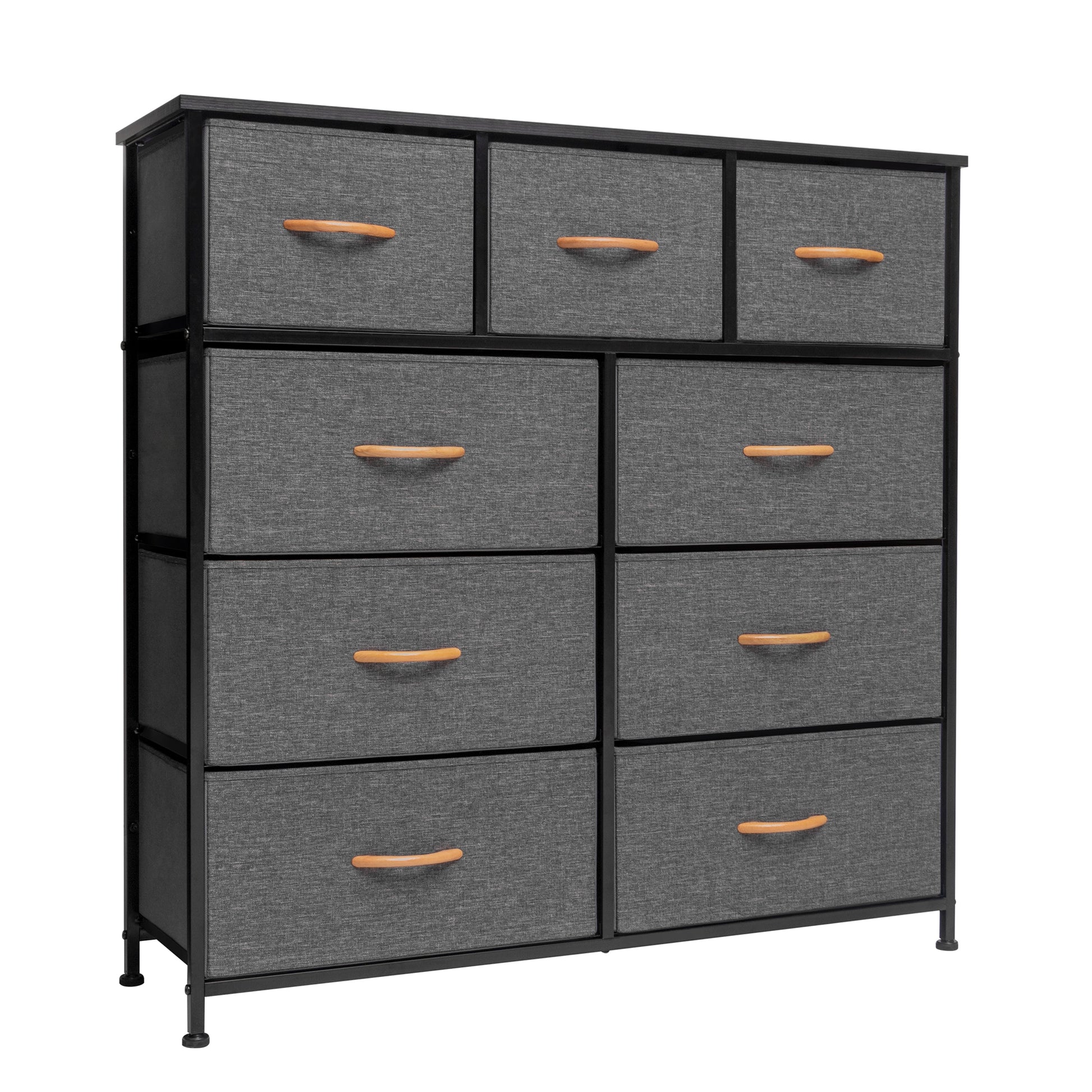 Gray and White Steel and Fabric Nine Drawer Triple Dresser By Homeroots | Dressers | Modishstore - 1