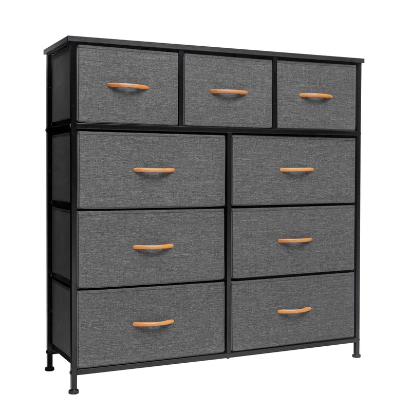 Gray and White Steel and Fabric Nine Drawer Triple Dresser By Homeroots | Dressers | Modishstore - 1