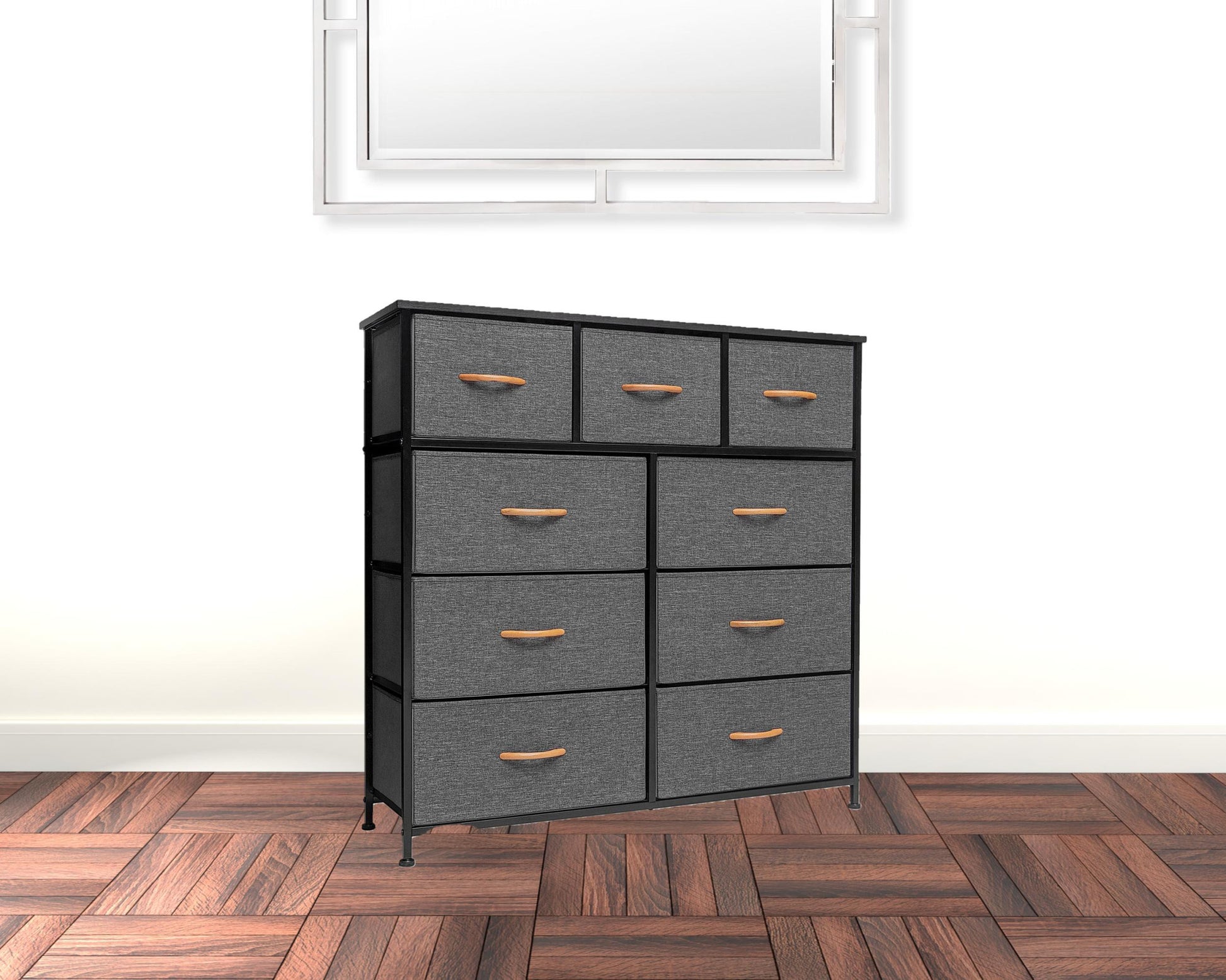 Gray and White Steel and Fabric Nine Drawer Triple Dresser By Homeroots | Dressers | Modishstore - 5