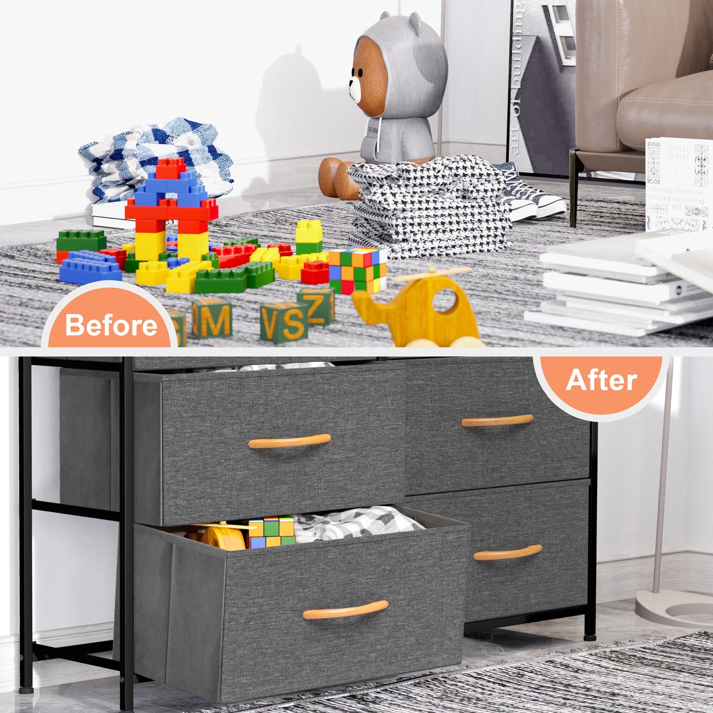 Gray and White Steel and Fabric Nine Drawer Triple Dresser By Homeroots | Dressers | Modishstore - 3