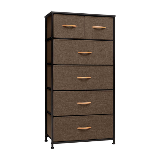 Brown Steel and Fabric Six Drawer Combo Dresser By Homeroots | Dressers | Modishstore - 1