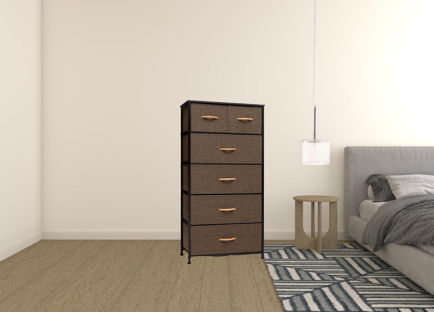 Brown Steel and Fabric Six Drawer Combo Dresser By Homeroots | Dressers | Modishstore - 2