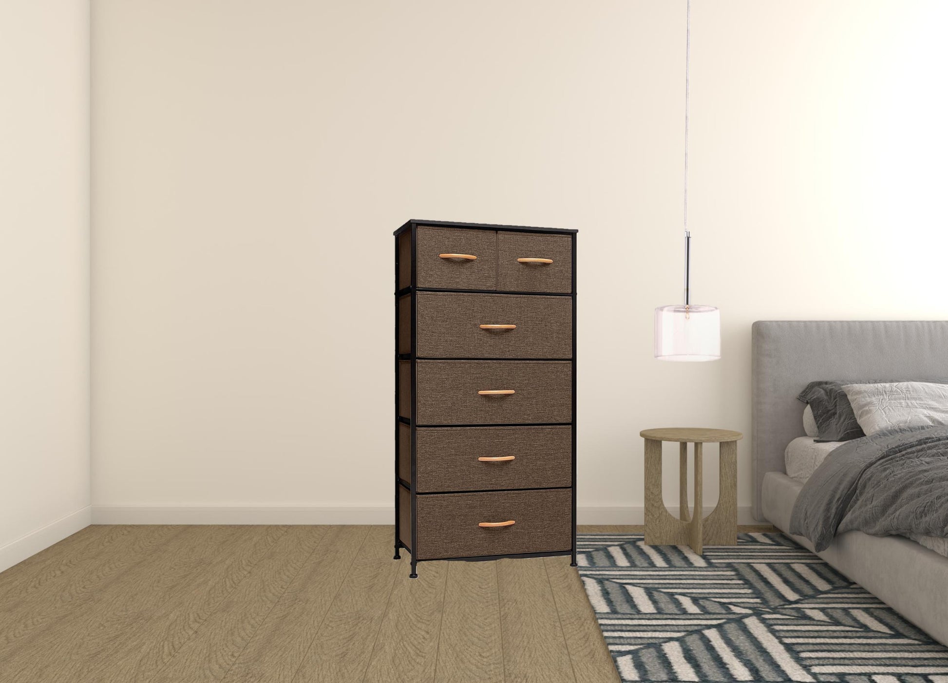 Brown Steel and Fabric Six Drawer Combo Dresser By Homeroots | Dressers | Modishstore - 2