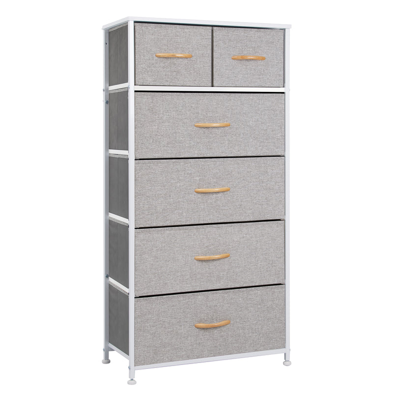 Gray and White Steel and Fabric Six Drawer Chest By Homeroots | Dressers | Modishstore - 1