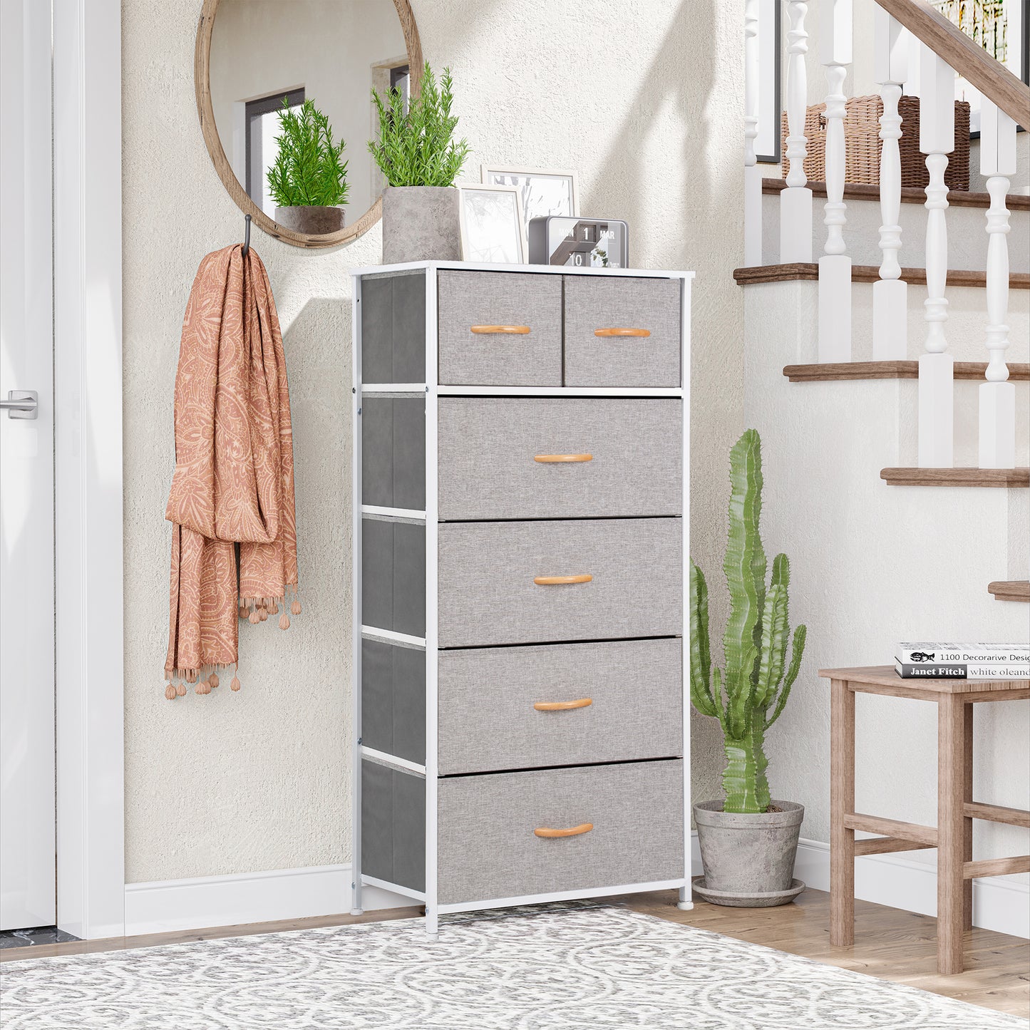 Gray and White Steel and Fabric Six Drawer Chest By Homeroots | Dressers | Modishstore - 5