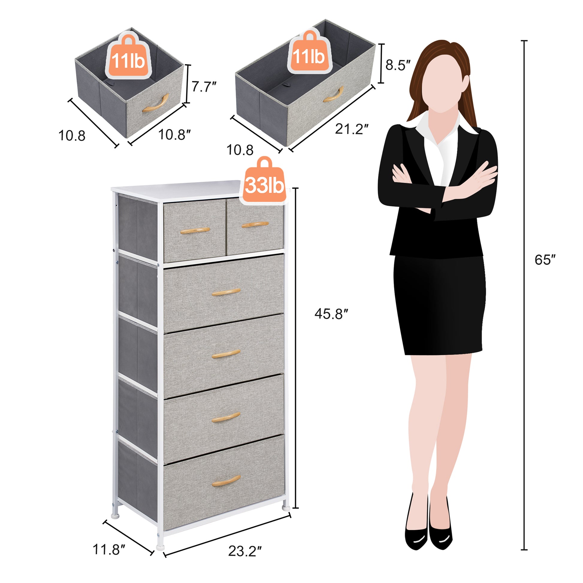 Gray and White Steel and Fabric Six Drawer Chest By Homeroots | Dressers | Modishstore - 4