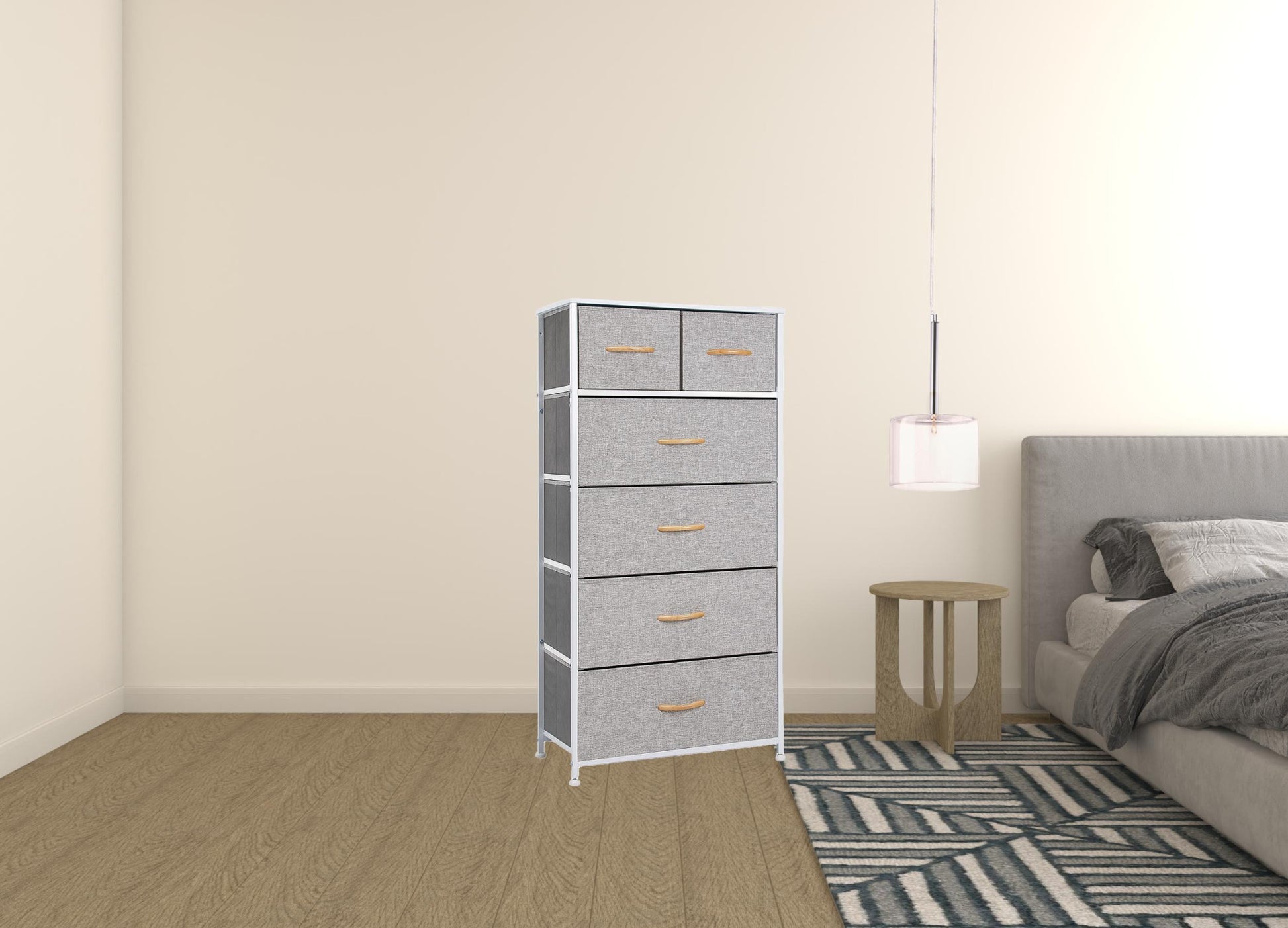 Gray and White Steel and Fabric Six Drawer Chest By Homeroots | Dressers | Modishstore - 2