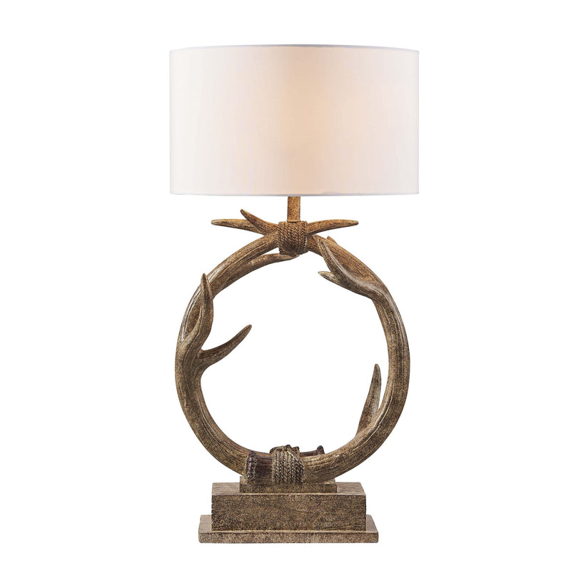 Brown Rustic Faux Antlers Table Lamp With White Drum Shade By Homeroots | Table Lamps | Modishstore - 1